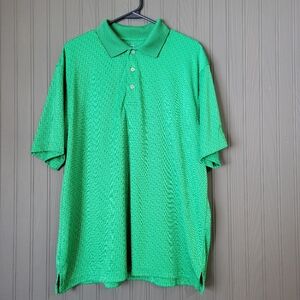 PGA Tour Golf Polo Short Sleeve Jacquard Waffle Pattern Green Men's XL